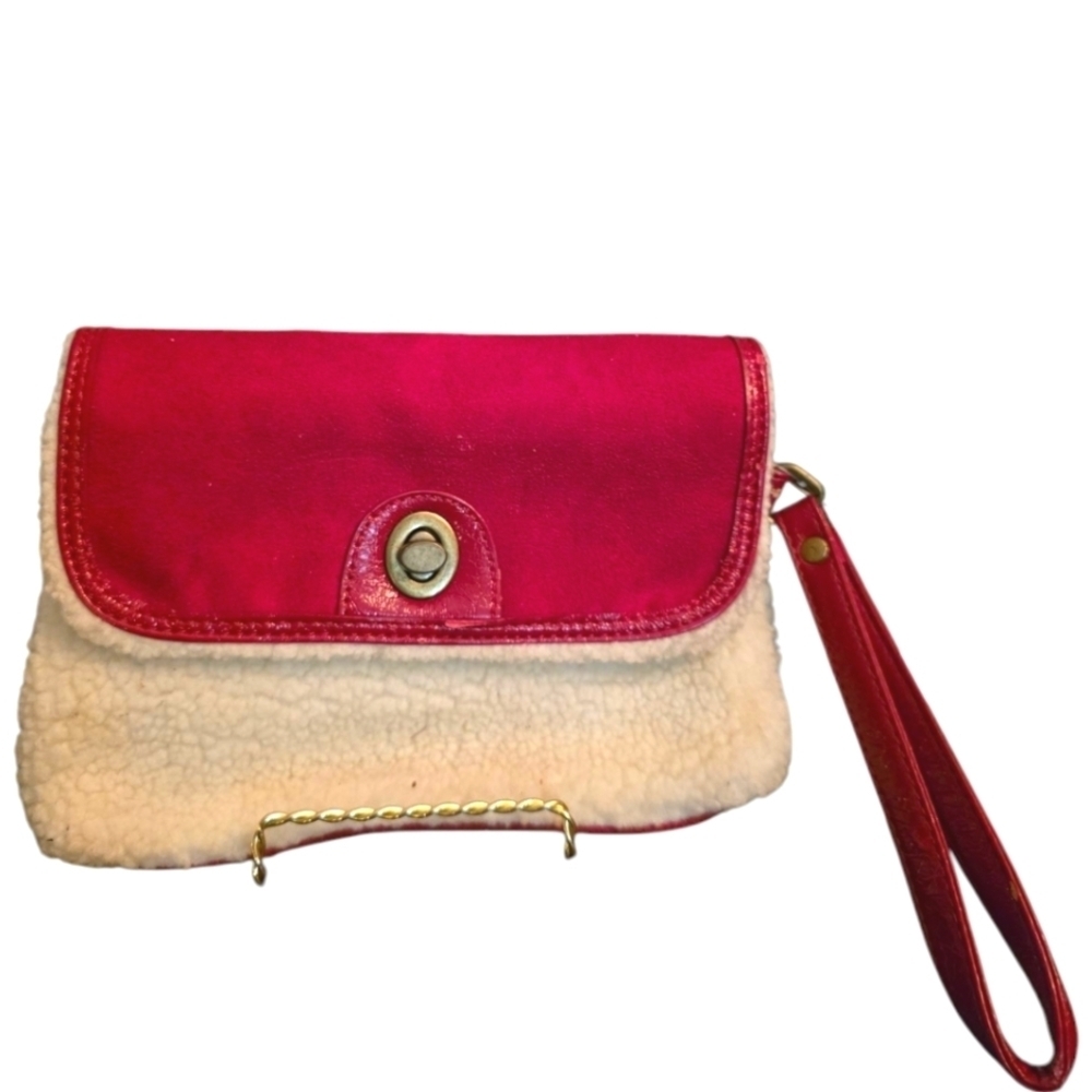 Bath & Body Works Red Suede & Teddy Fleece Wristlet